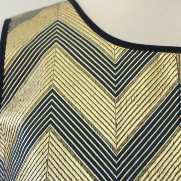 J Crew Tank Top Wool Mixed Metallic Blue Gold Gilded Chevron Shell Blouse Size 6 - Picture 3 of 11